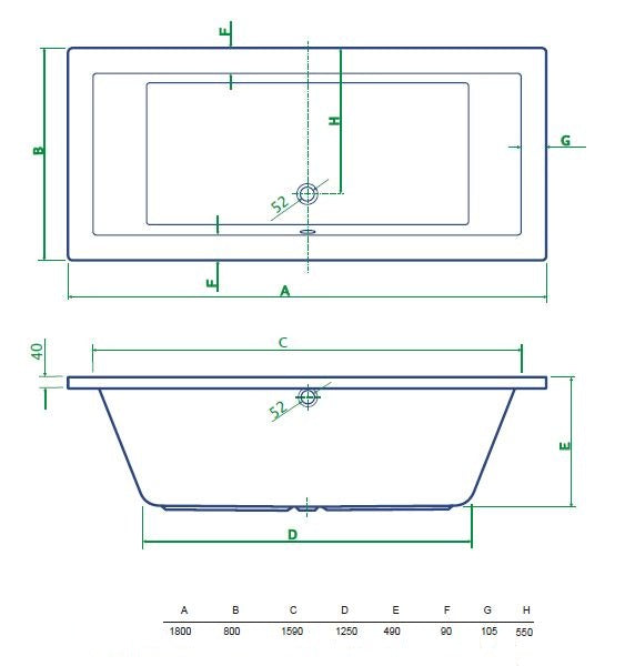 Lounge-180 Bad 180x80x49cm zonder Poten