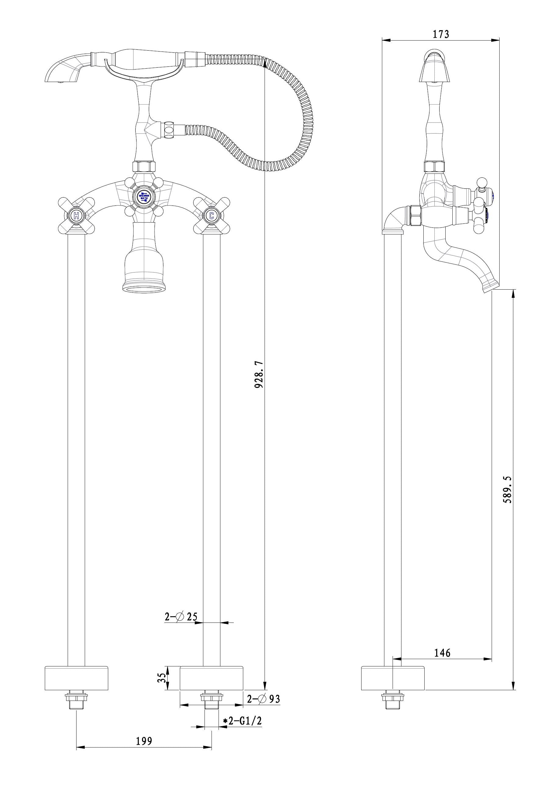 Liberty nostalgische vrijstaande badkraan H=93cm