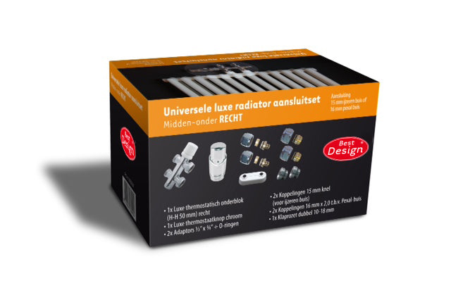 Radiator-Aansluitset Midden Onder Recht Universeel (DS-ORANJE)