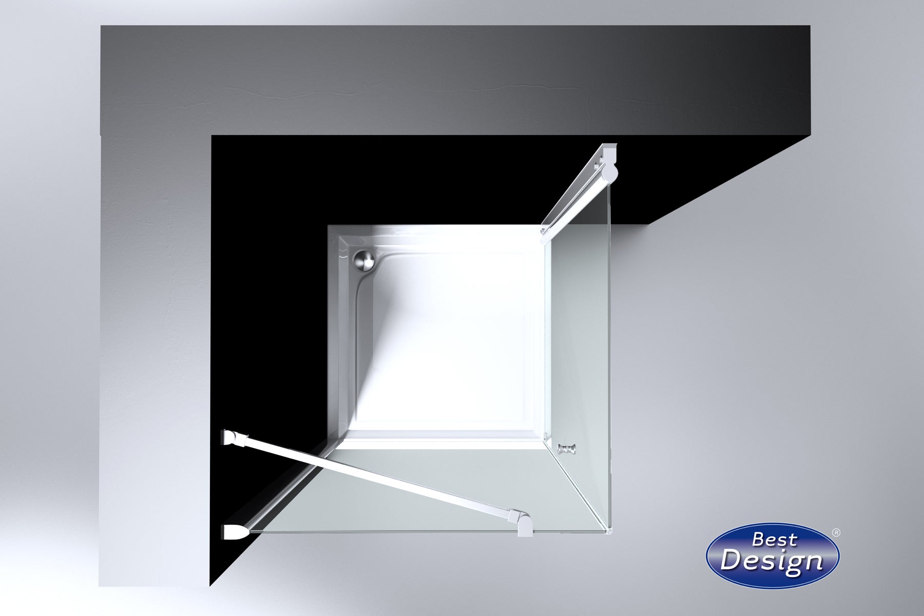Erico vierkante cabine met 1 swing deur 100x100x200cm NANO glas 6mm