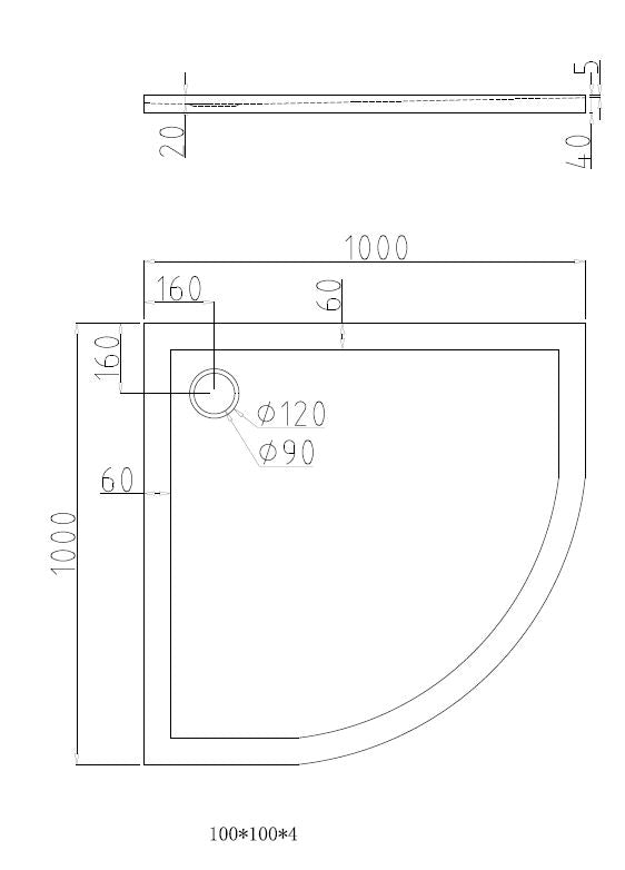 Dona Lage Douchebak 1/4 Rond 100 x 100 x 4 cm R=550