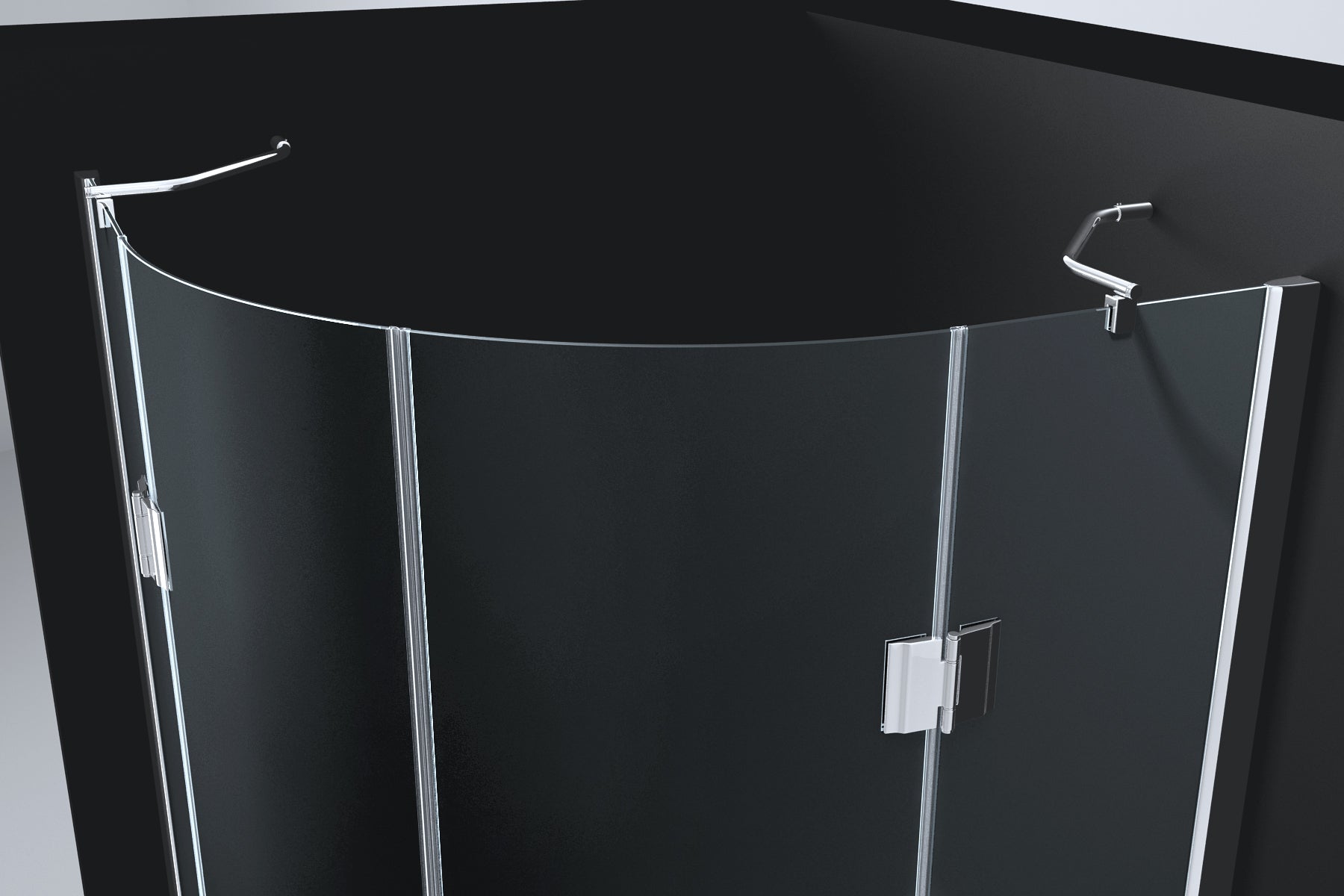 Detail van glas en zwart van ADW Erico 1 4 Rond douchecabine