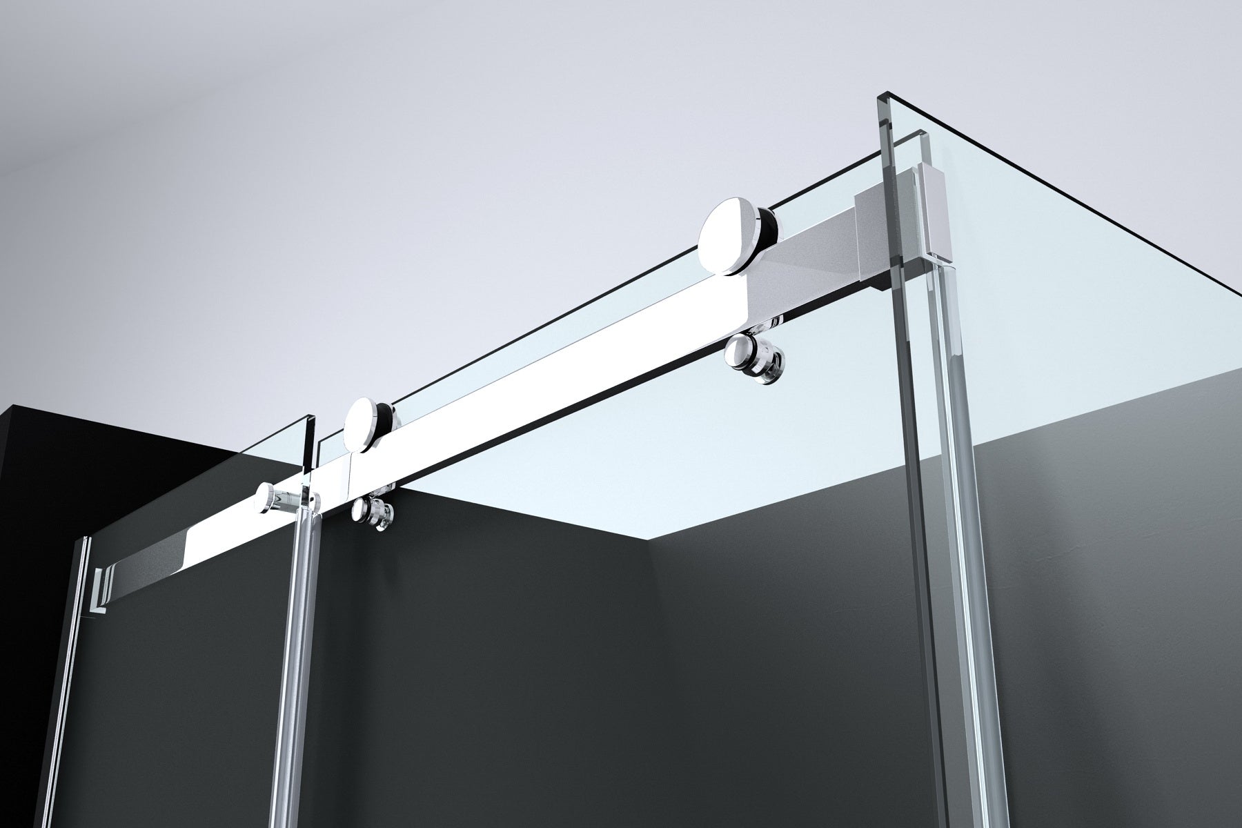 Detail van glas en zwart van ADW Erico Rechthoek Cabine Wand douchecabine