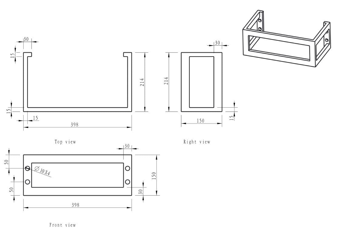 Frame voor fontein 400 x 150 x 220 mm RVS maattekening – 40 × 15 × 22 cm | Dealplein