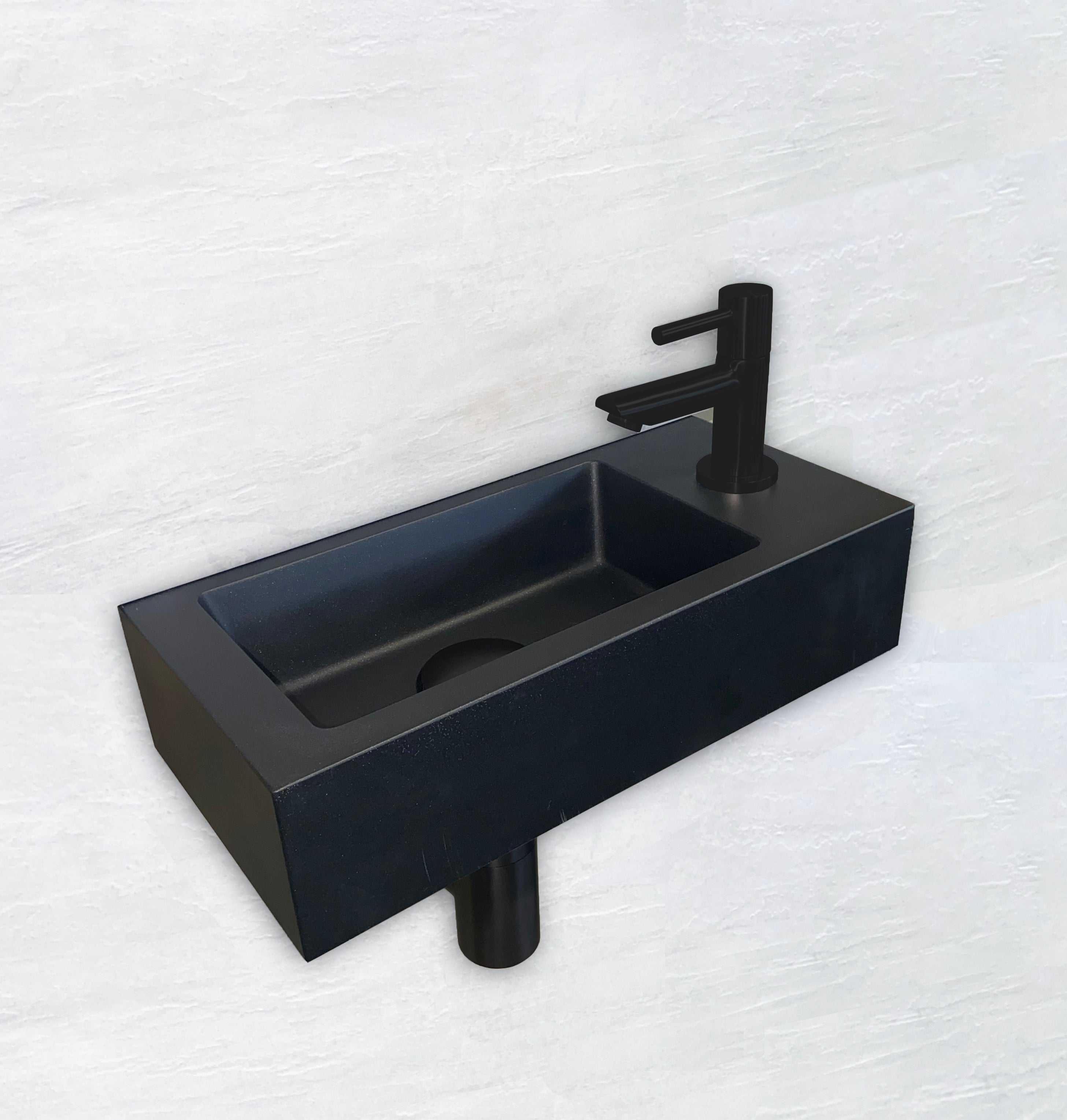 Fonteinset Rhea S mini met fontein rechts, kraan, sifon en afvoerplug mat zwart – Wiesbaden – Mat Zwart – Complete Fonteinset | Dealplein
