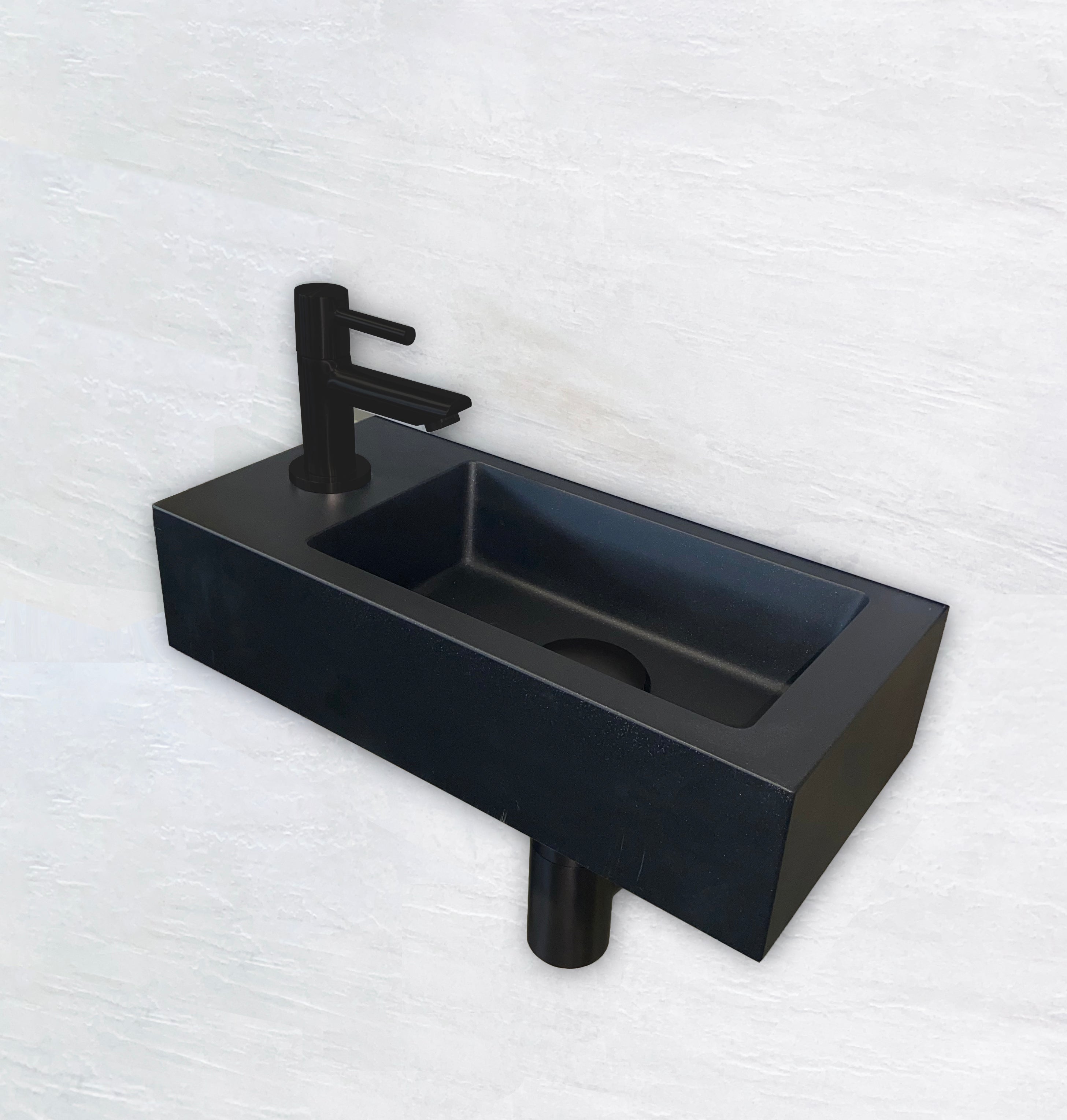Fonteinset Rhea S mini met fontein links, kraan, sifon en afvoerplug mat zwart – Wiesbaden – Mat Zwart – Complete fonteinsets | Dealplein