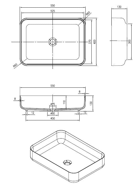 Dipsy Opbouw Waskom Just-Solid 55x40x13cm