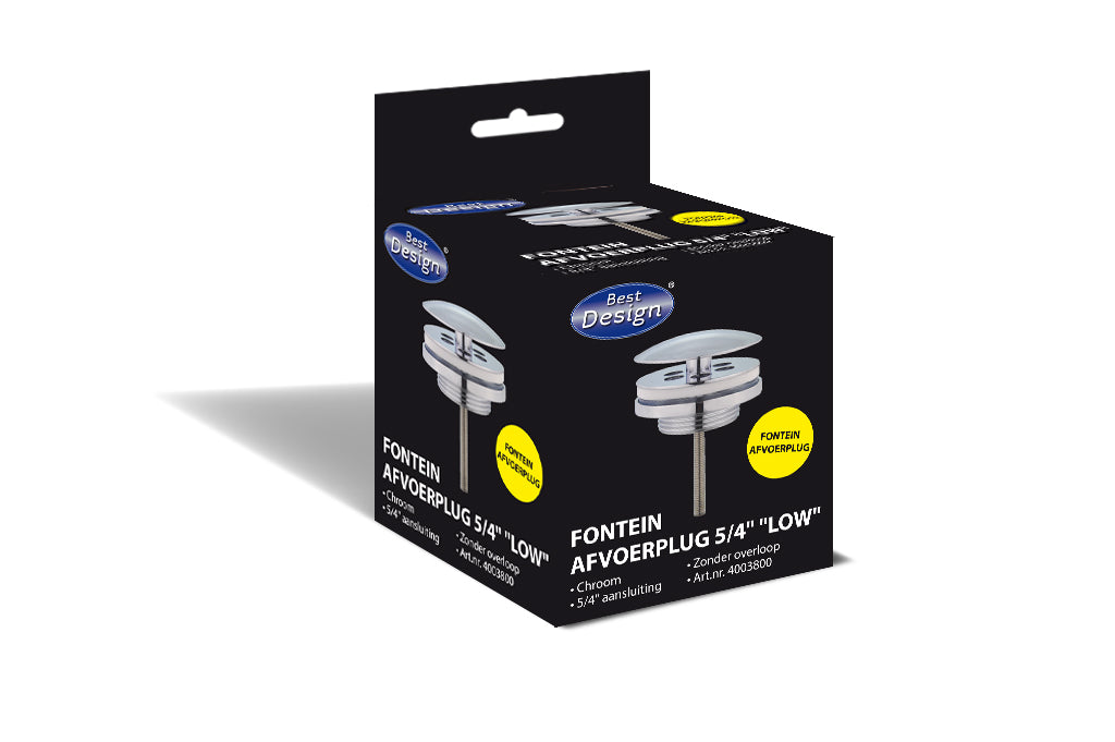 Chroom Low fontein afvoerplug 5/4