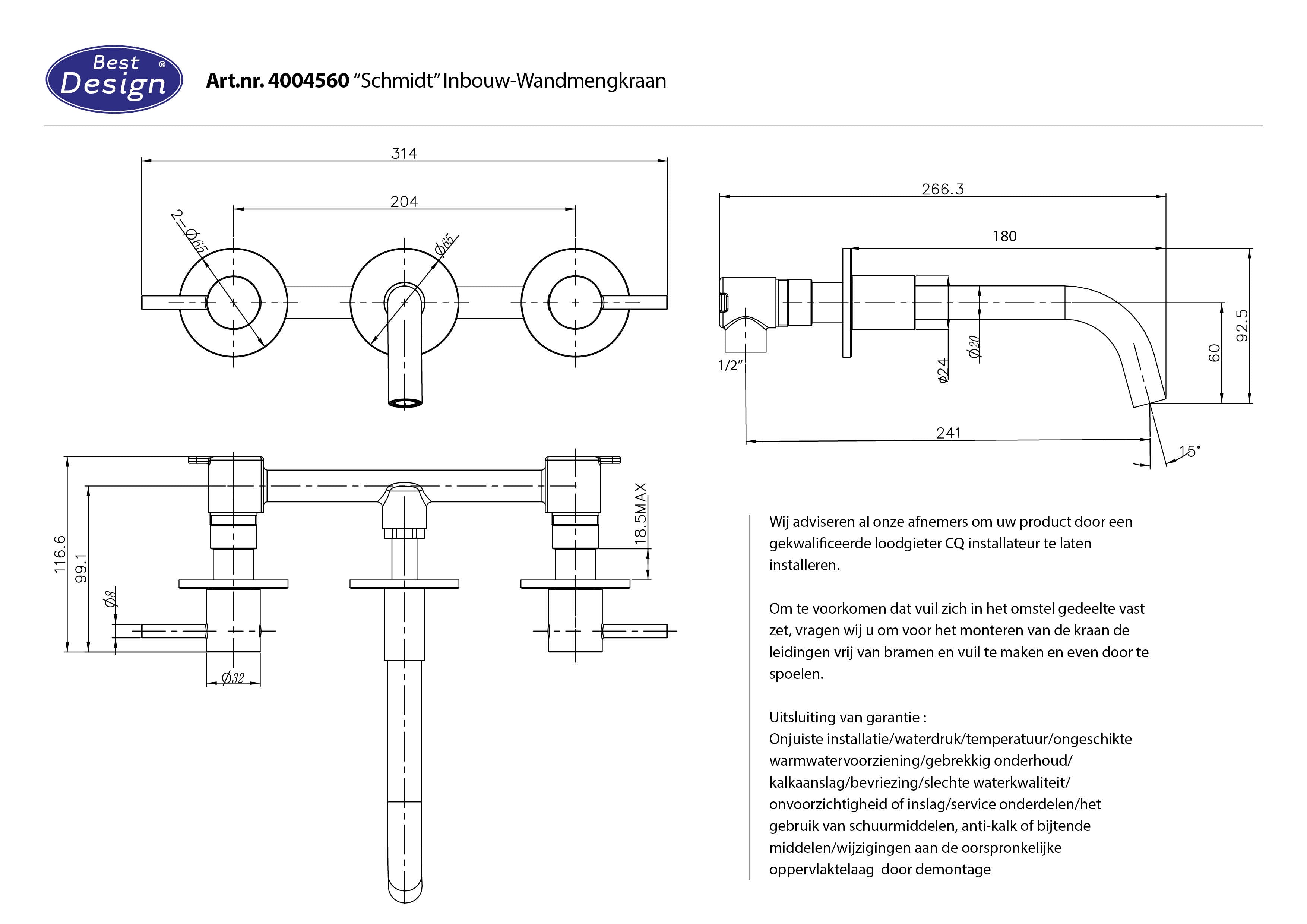 Chrome Schmidt inbouw-wandmengkraan