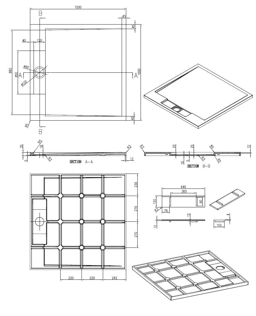 Decent Douchebak Just-Solid 100 x 100 x 3,5 cm