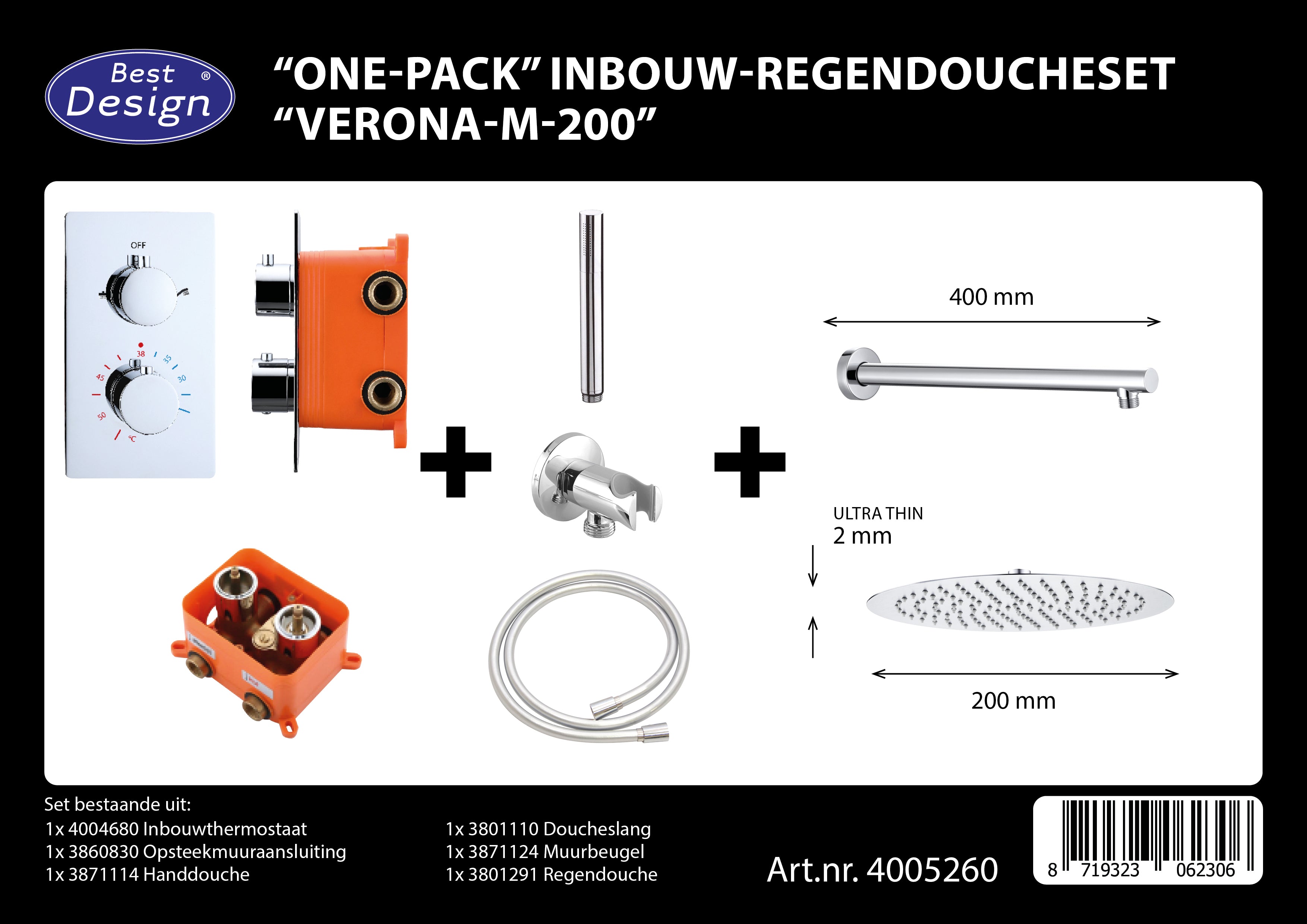 Complete Inbouw-Regendoucheset Verona-M-200