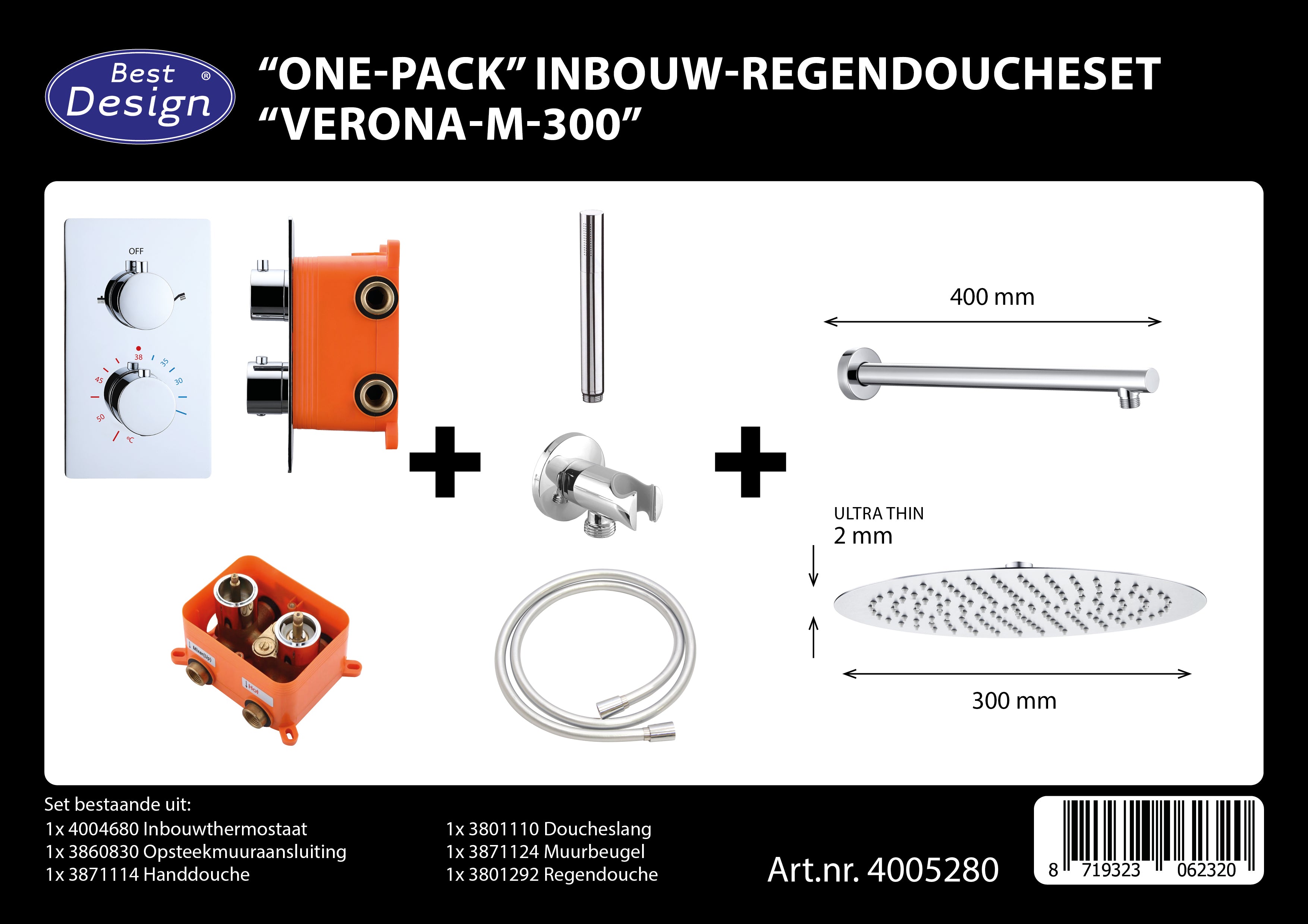Complete Inbouw-Regendoucheset Verona-M-300