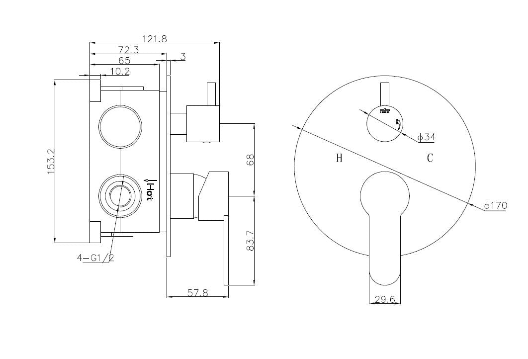 Chrome Prato Inbouw Douchemengkraan + Omstel 2 Functies Incl.Inb Box