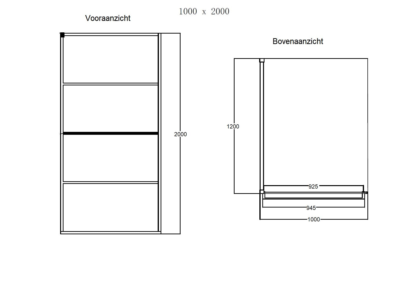 Noire 1000 screen inloopdouche Walk-In 1000x2000x10mm