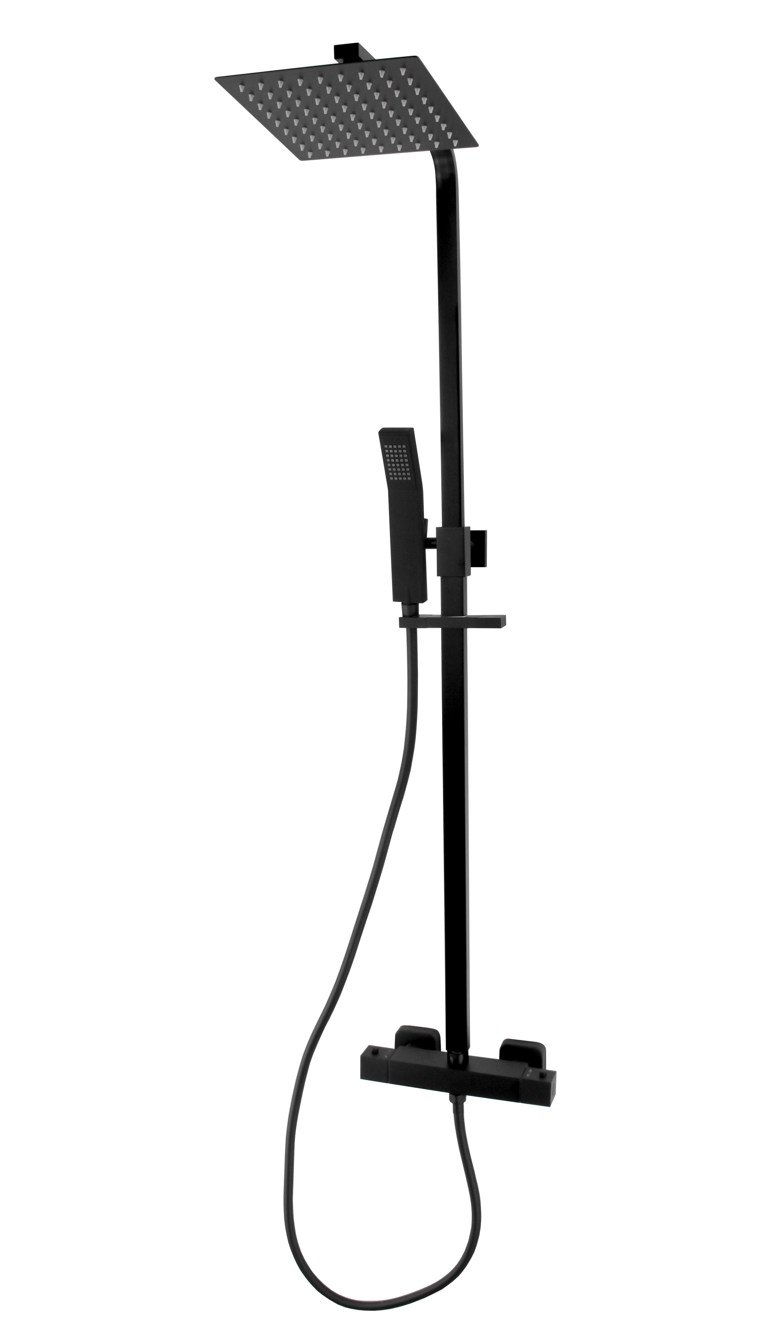 Mat Zwart-York-200 Vierkante Thermostatische Regendouche-Opbouwset Nero Mat-Zwart