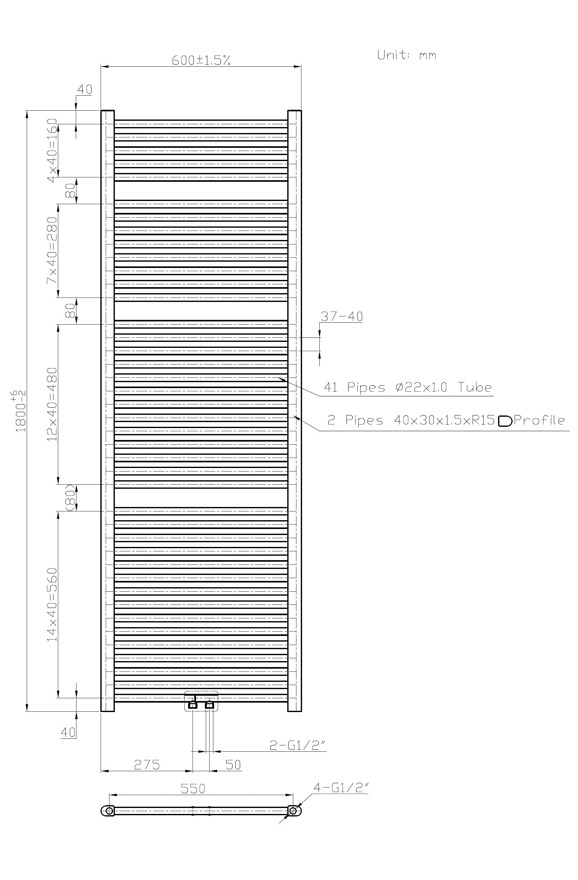 Zero-Black Radiator Zwart 1269 W 1800x600mm
