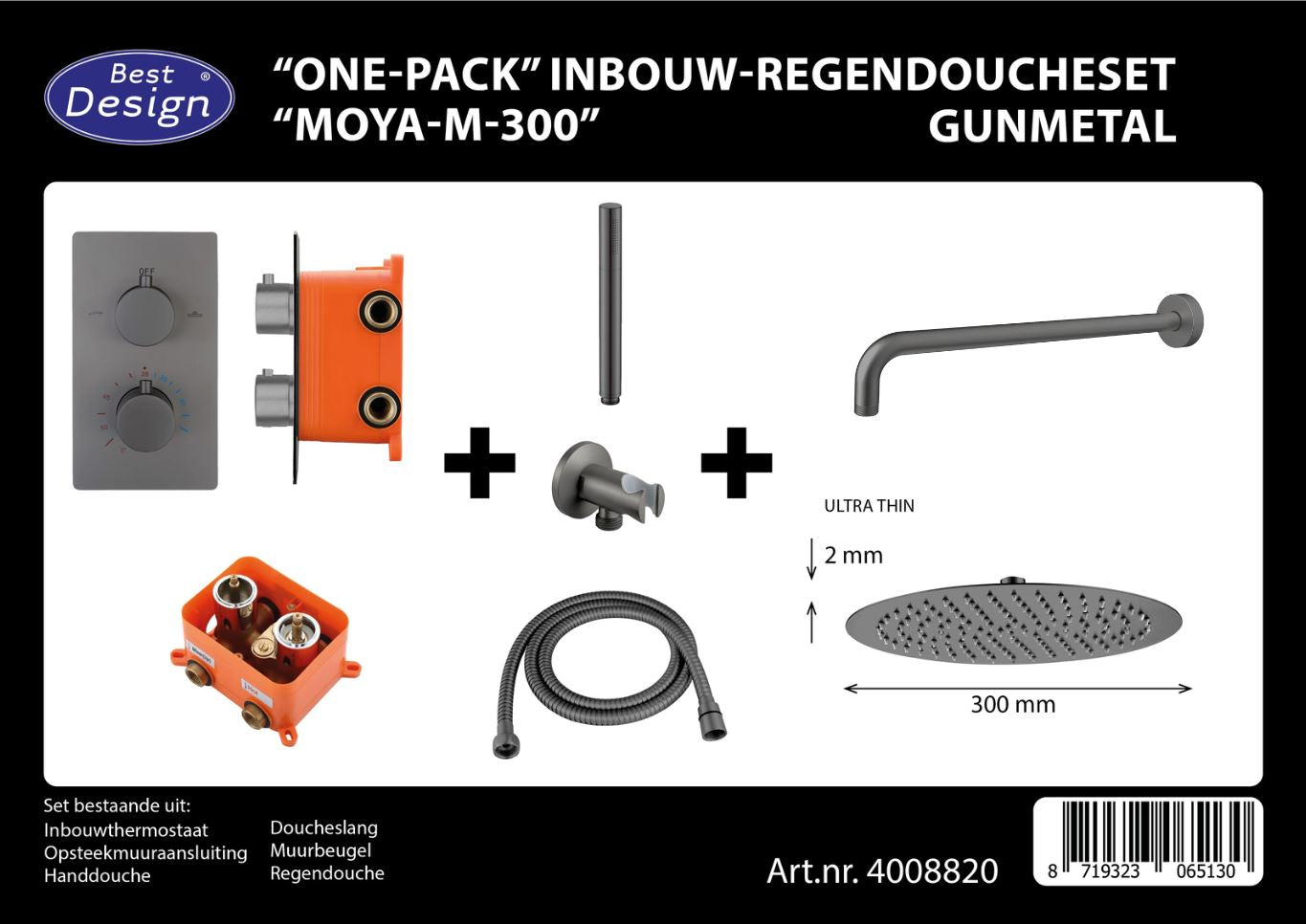 Complete Inbouw-Regendoucheset Moya-M-300 Gunmetal