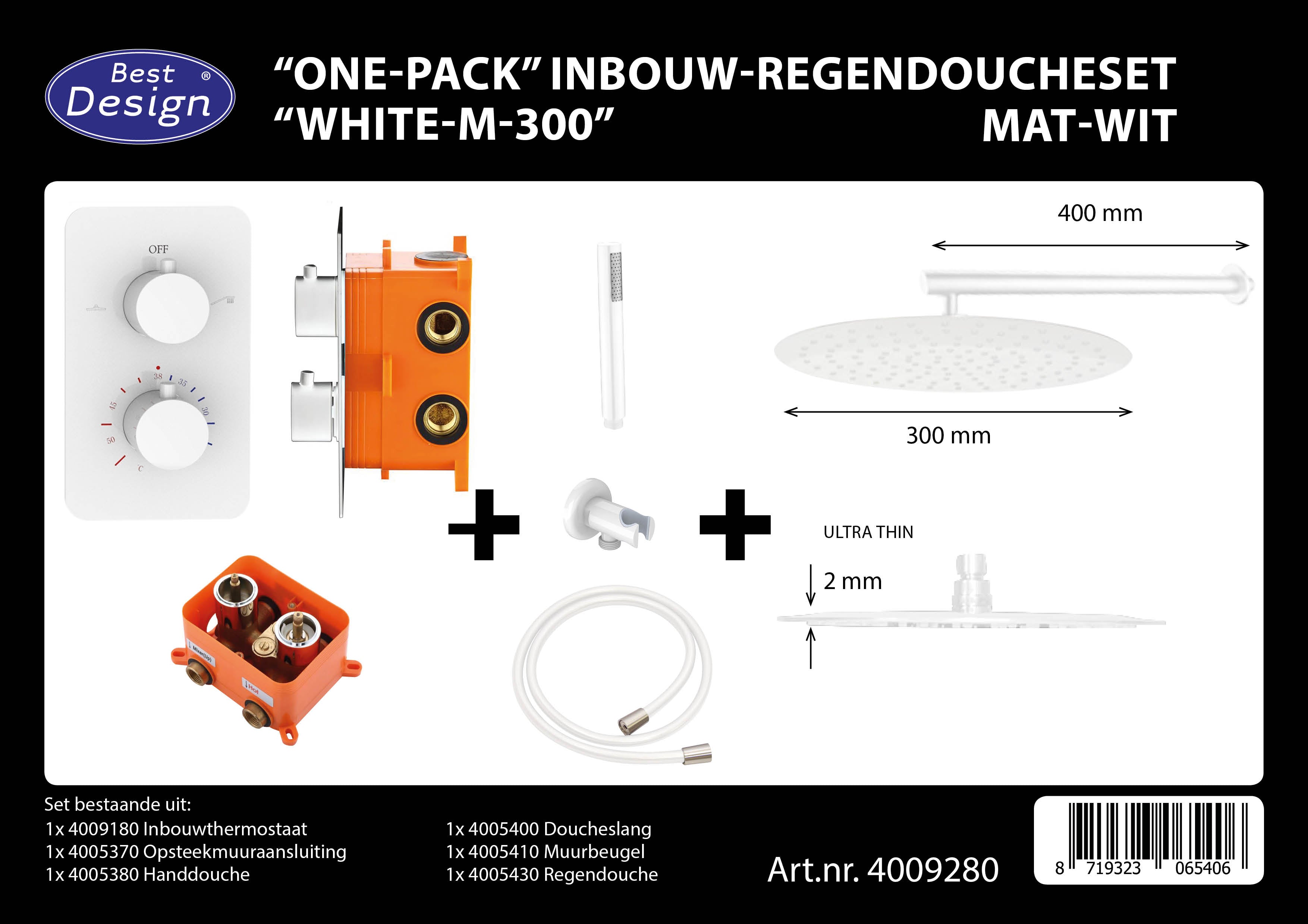 Complete Inbouw-Regendoucheset Wit M 300