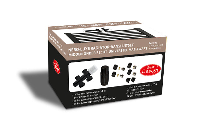 Nero-Radiator-Aansluitset Midden Onder Recht Universeel Mat Zwart (DS-BRUIN)