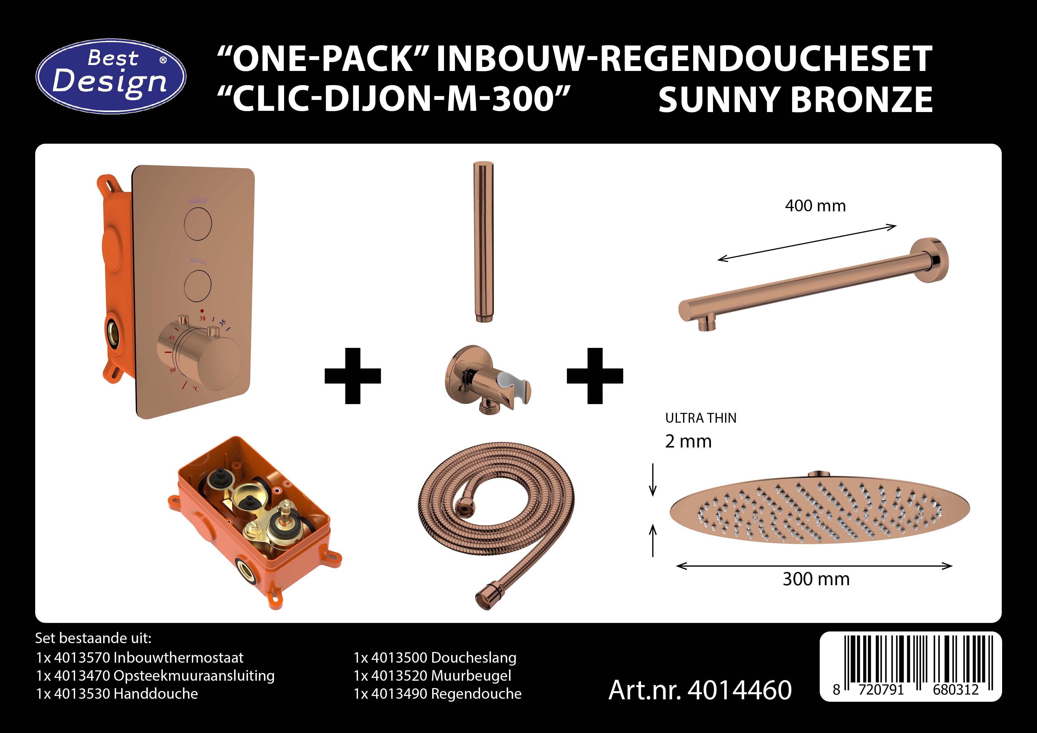 Complete Inbouw-Regendoucheset Clic-Dijon-M-300 Sunny Bronze