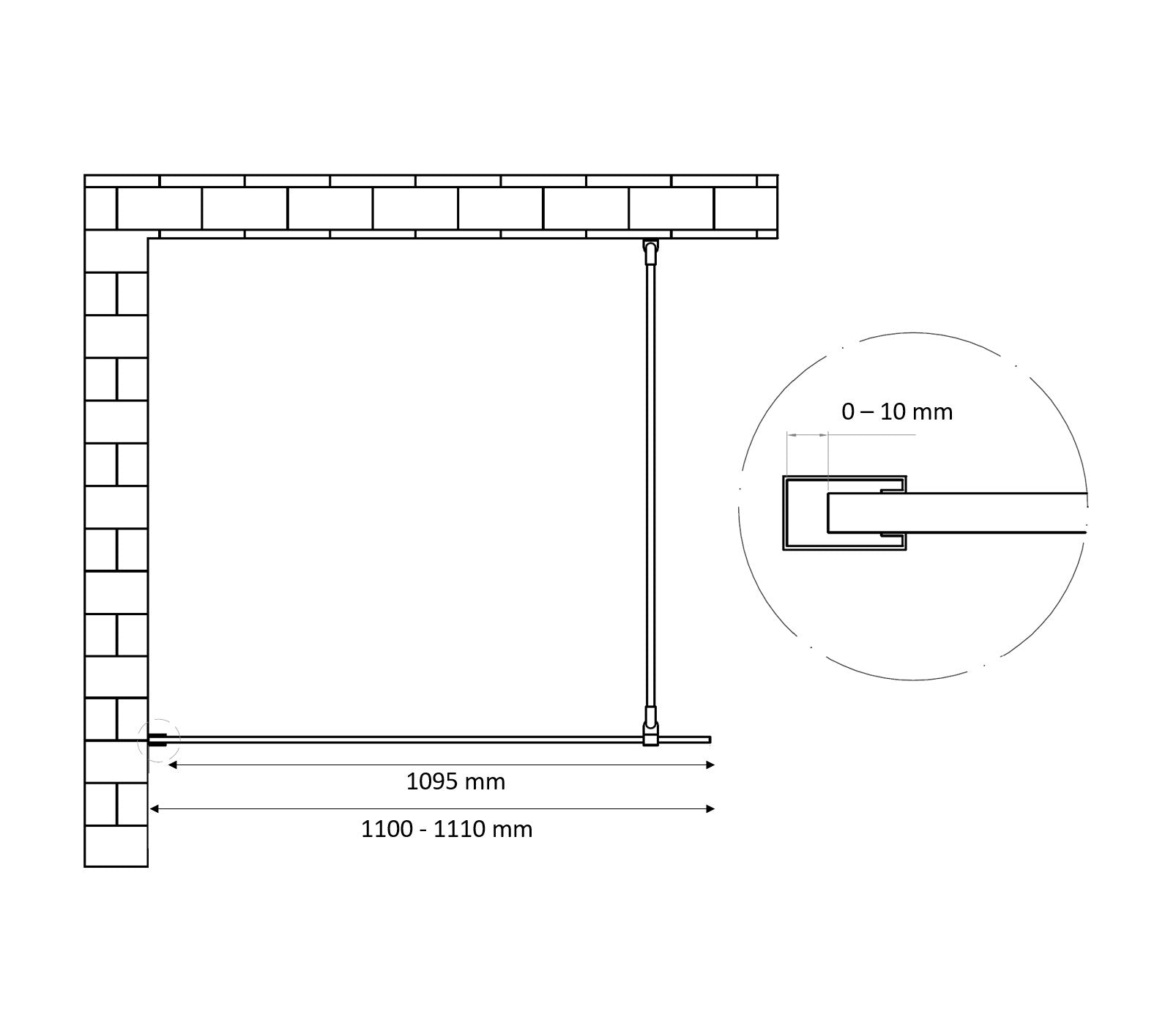Dalis-1100-Nero inloopdouche NANO 8mm glas mat-zwart