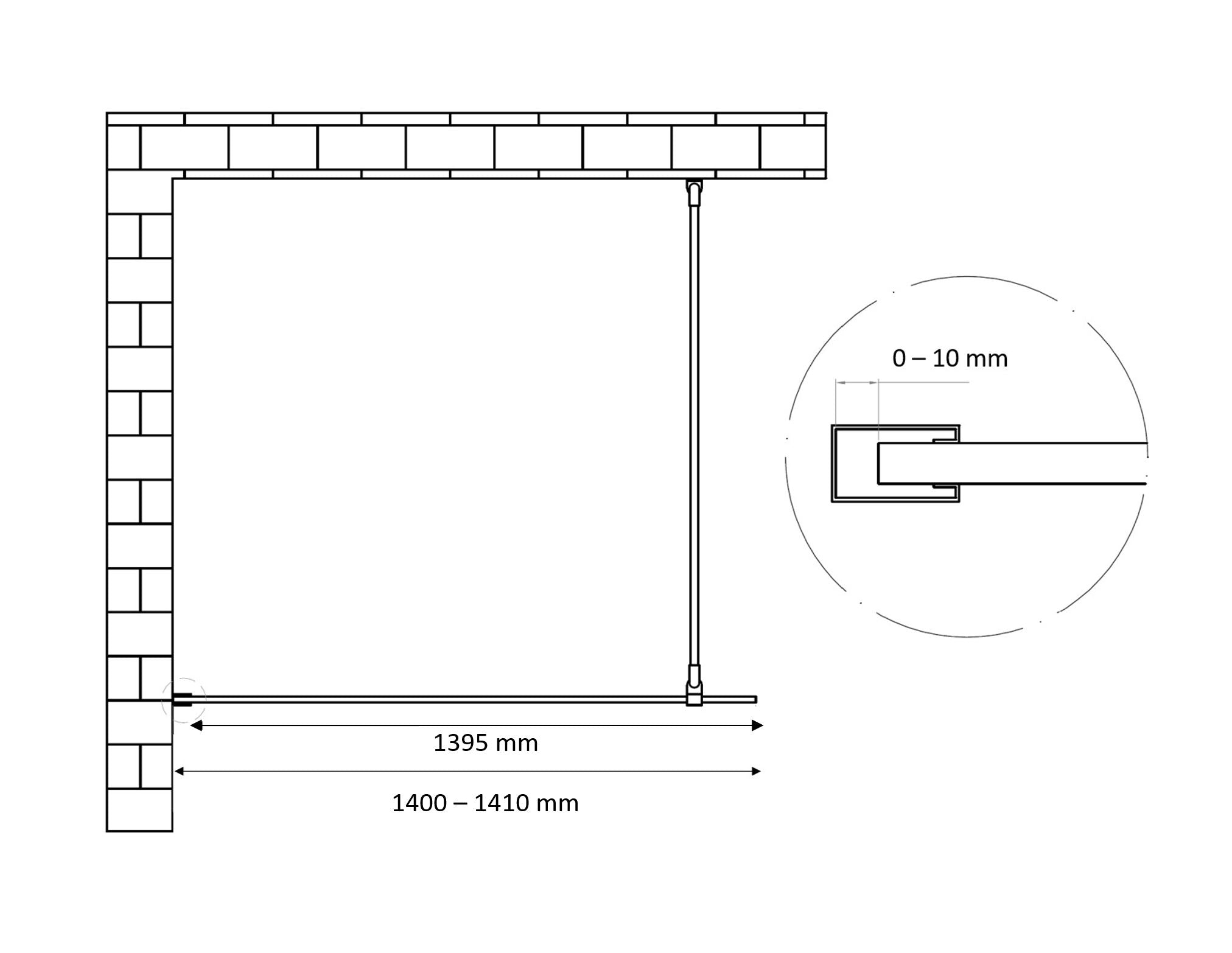 Dalis-1400-Chroom inloopdouche NANO 8mm glas