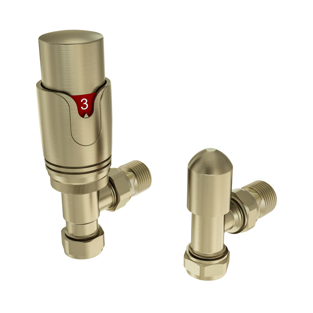 Eastbrook Valve Radiator Aansluitset Haaks Met Thermostaat 15mm Geborsteld Messing
