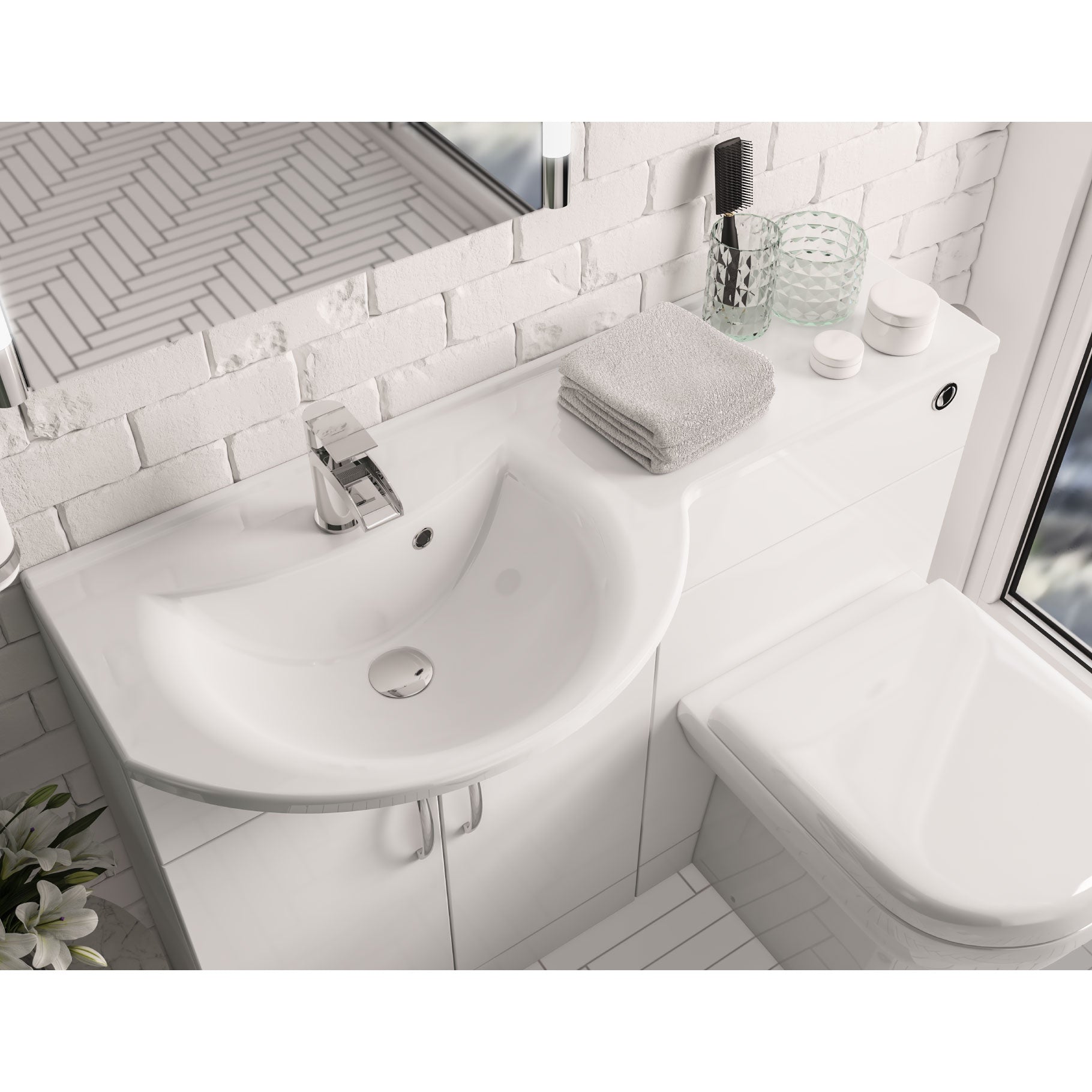 Eastbrook Lyegrove Wastafelblad 110x46 Cm Links Cast Marble Wit