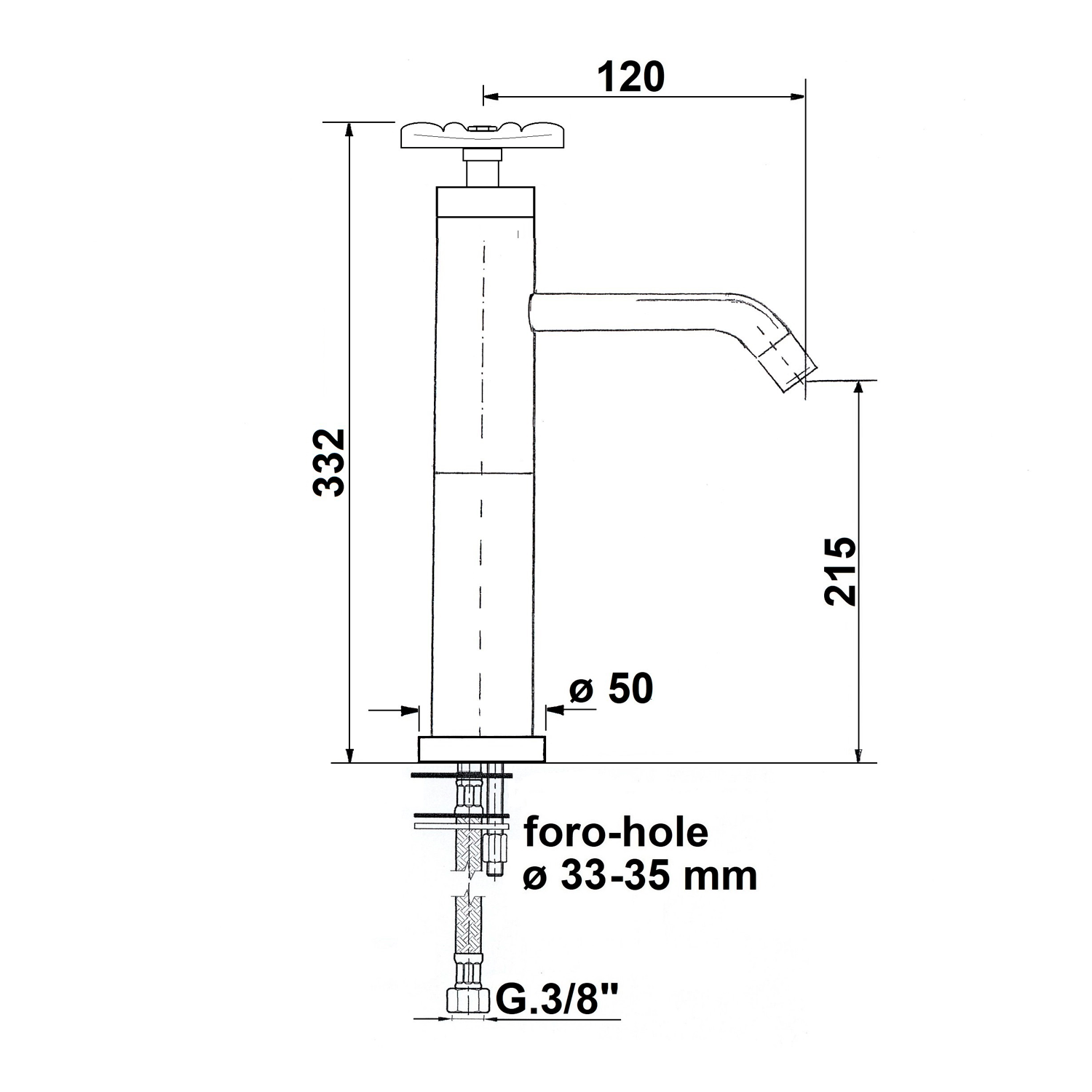 Industriële Hoge Wastafelkraan (H) 332 mm, Chroom/Zwart