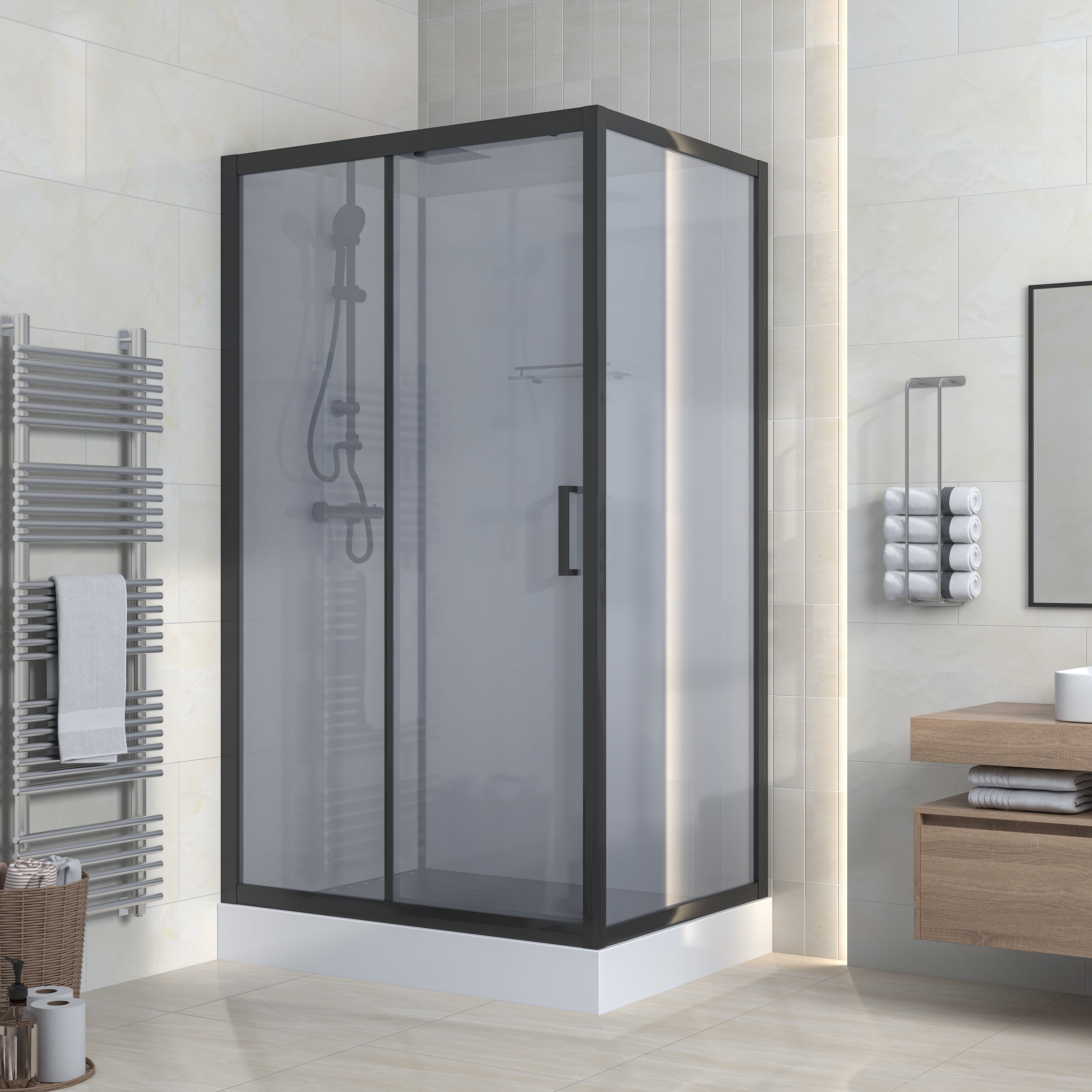 Marani complete douchecabine 110x80x225 cm mat zwart grijs rookglas