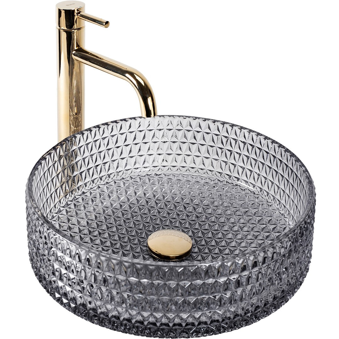 Opzetwastafel Rea Cristal Rond Glas 35x35 Cm Grijs