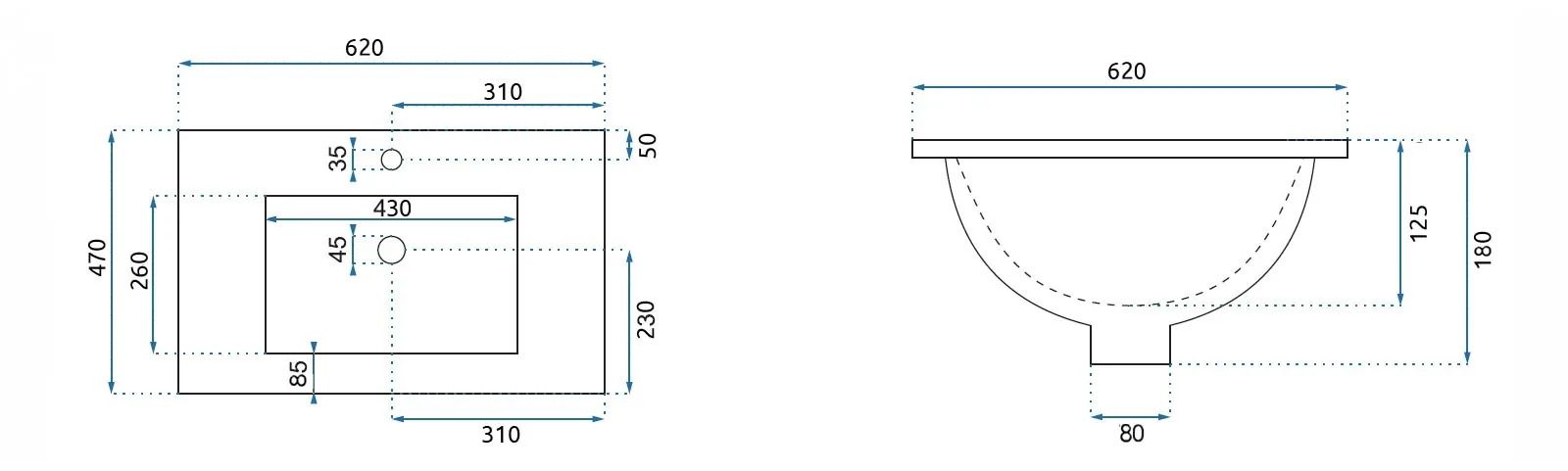 Inbouwwastafel Rea Dafne 60