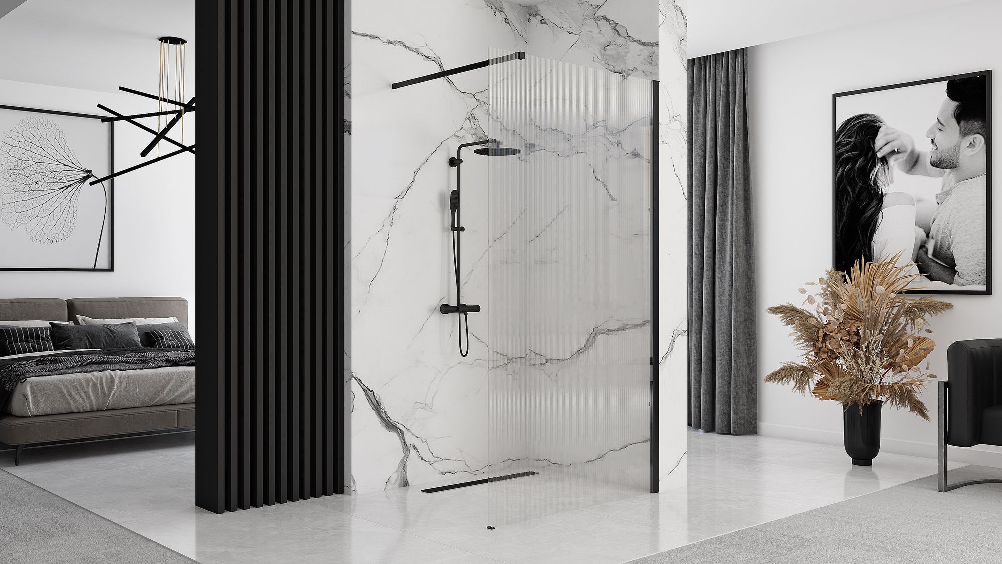 Detail van inloopdouche Rea Aero Intimo Mat Zwart