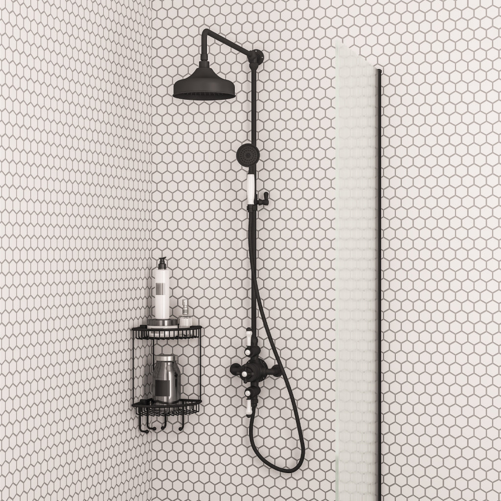 Retro Twin Thermostatische Doucheset met Regendouche 20 cm Mat Zwart