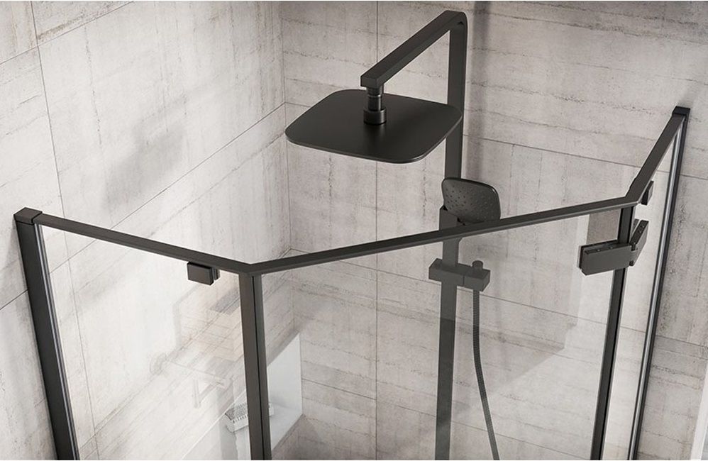 Detail van glas en mat zwart van Rea Diamond douchecabine