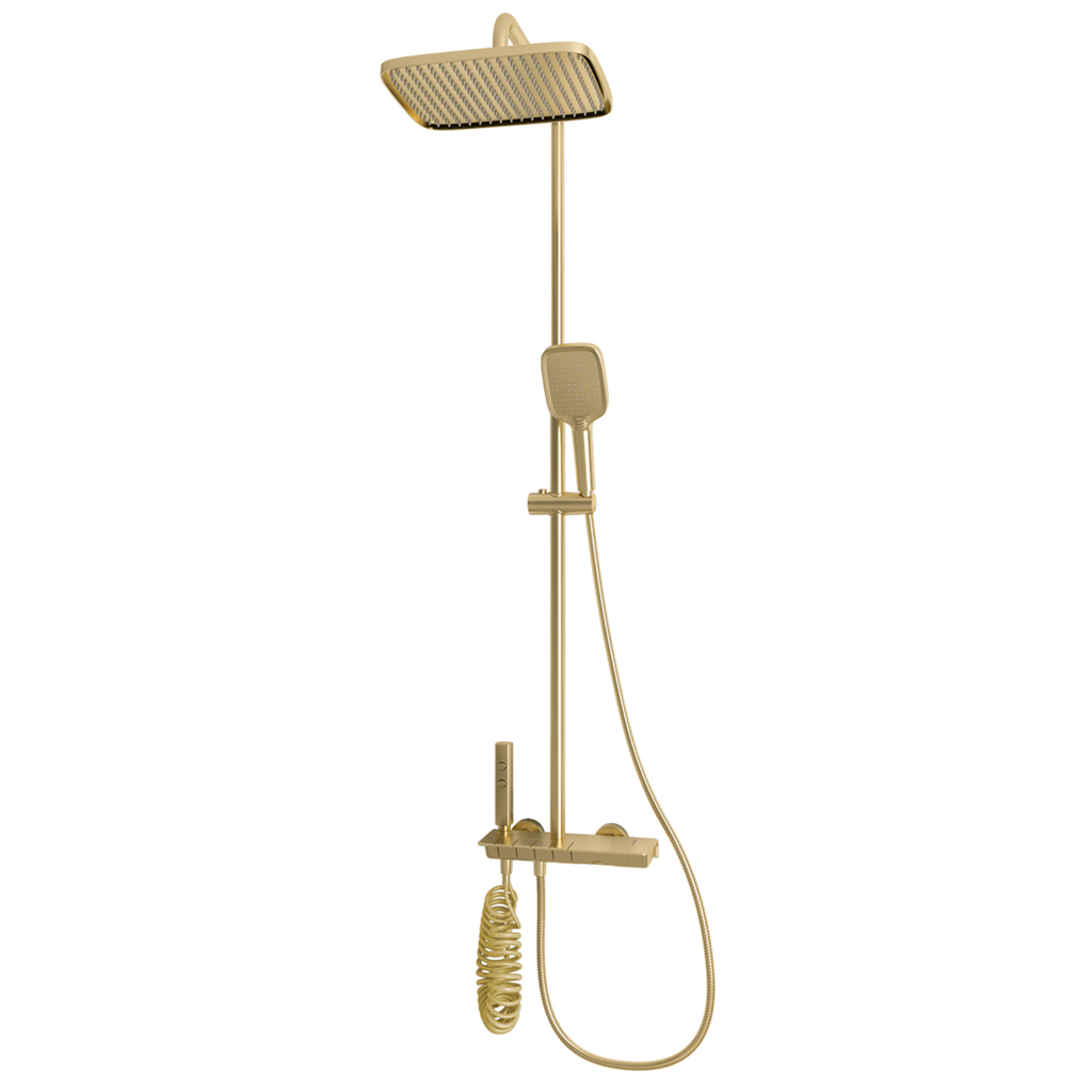Eastbrook Thermostatische Doucheset met Planchet, Handdouche en Badvuller Geborsteld Messing (goud)