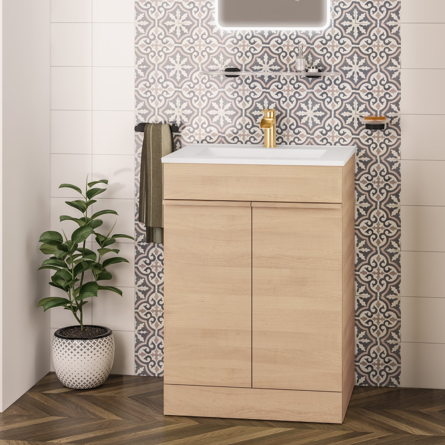 Eastbrook Ravensbourne Staand Badmeubel 60x46 Cm Met Deuren Licht Eiken