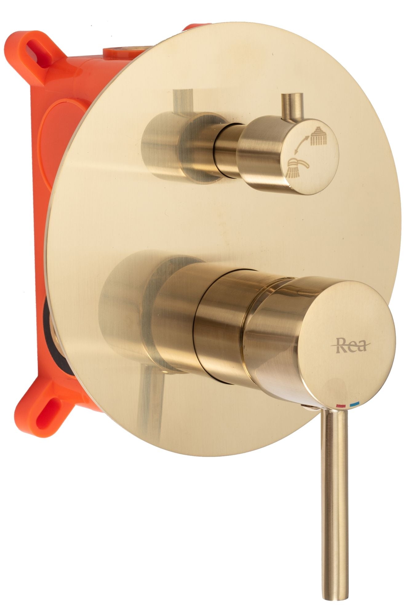 Rea Lungo Box inbouw doucheset Glans Goud detail van hoofddouche en handdouche