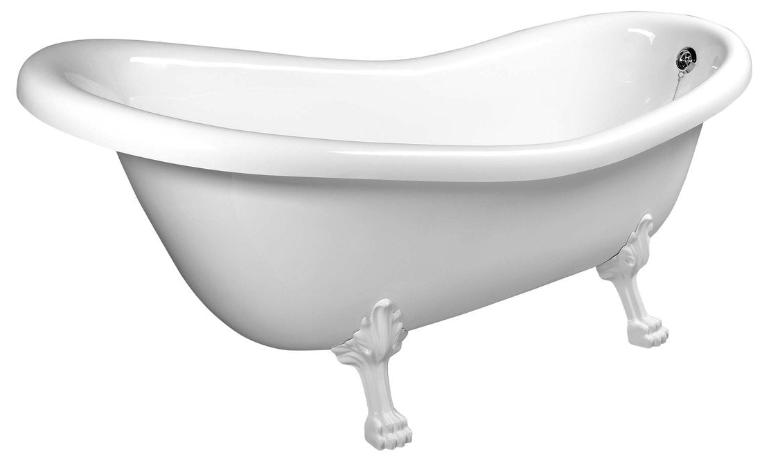 Retro vrijstaand bad op pootjes 147×69,5×67,5 cm met poten in wit en badkleur wit