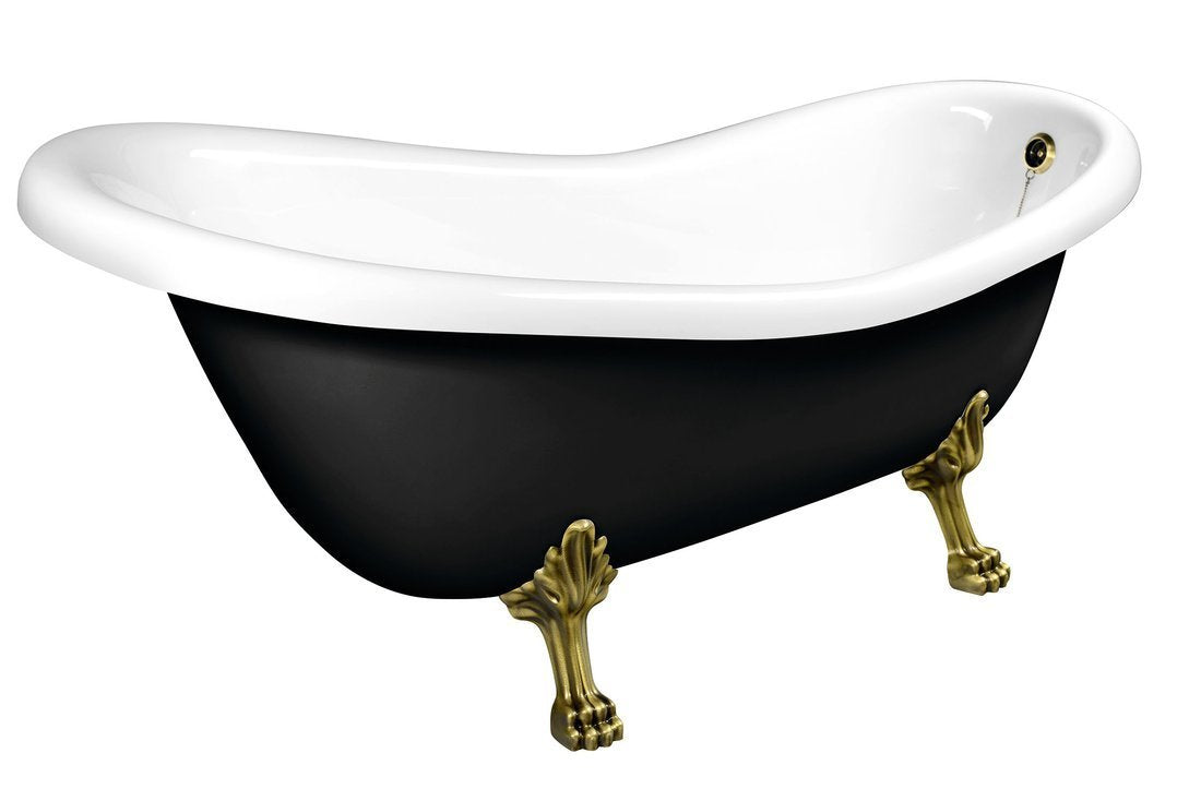 Retro vrijstaand bad op pootjes 158×76×71 cm met poten in brons en badkleur zwart/wit
