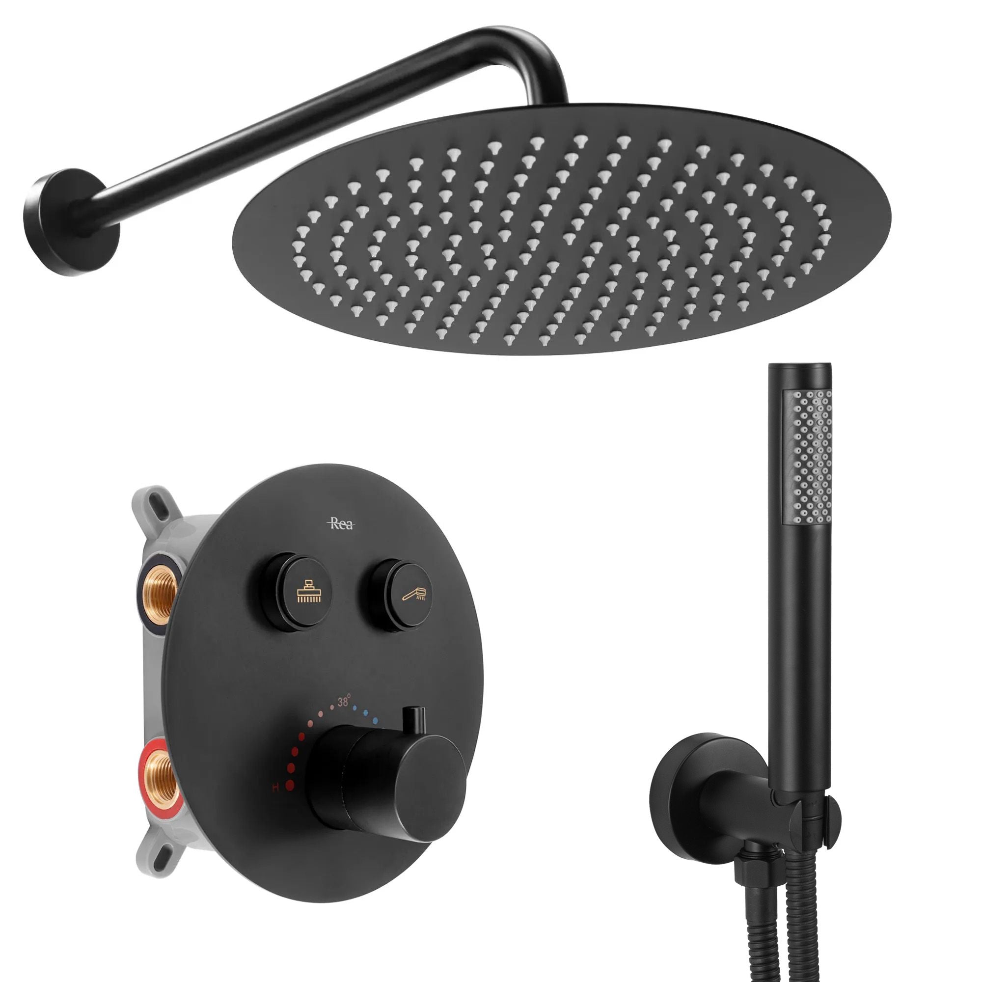 Inbouw Regendoucheset REA Lungo Mat Zwart met Thermostaat + Box