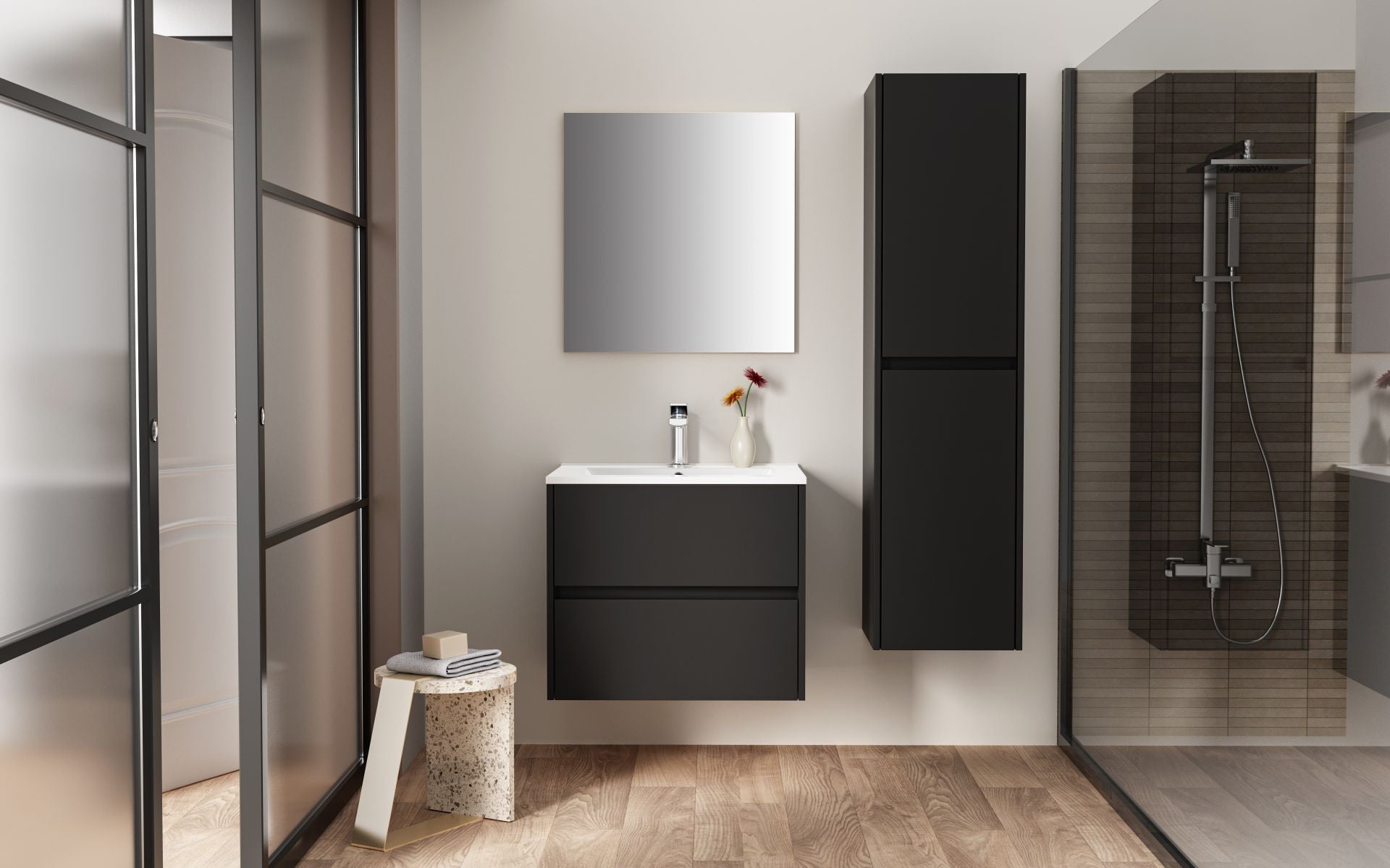 Aloni Spiegel 57x60 cm – Mat Zwart Frame