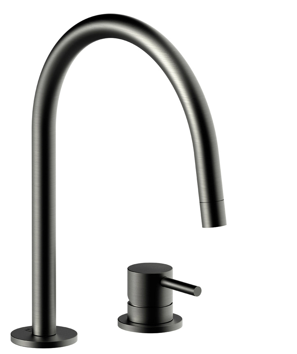 Paffoni Light 2-gats Wastafelkraan Met Clic-Clac Afvoerplug Geborsteld Zwart Nikkel