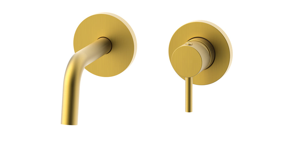 Paffoni Light Inbouw Wastafelkraan Met Uitloop 123 mm en 2 Rosetten Ø 70 mm Geborsteld Honing Goud