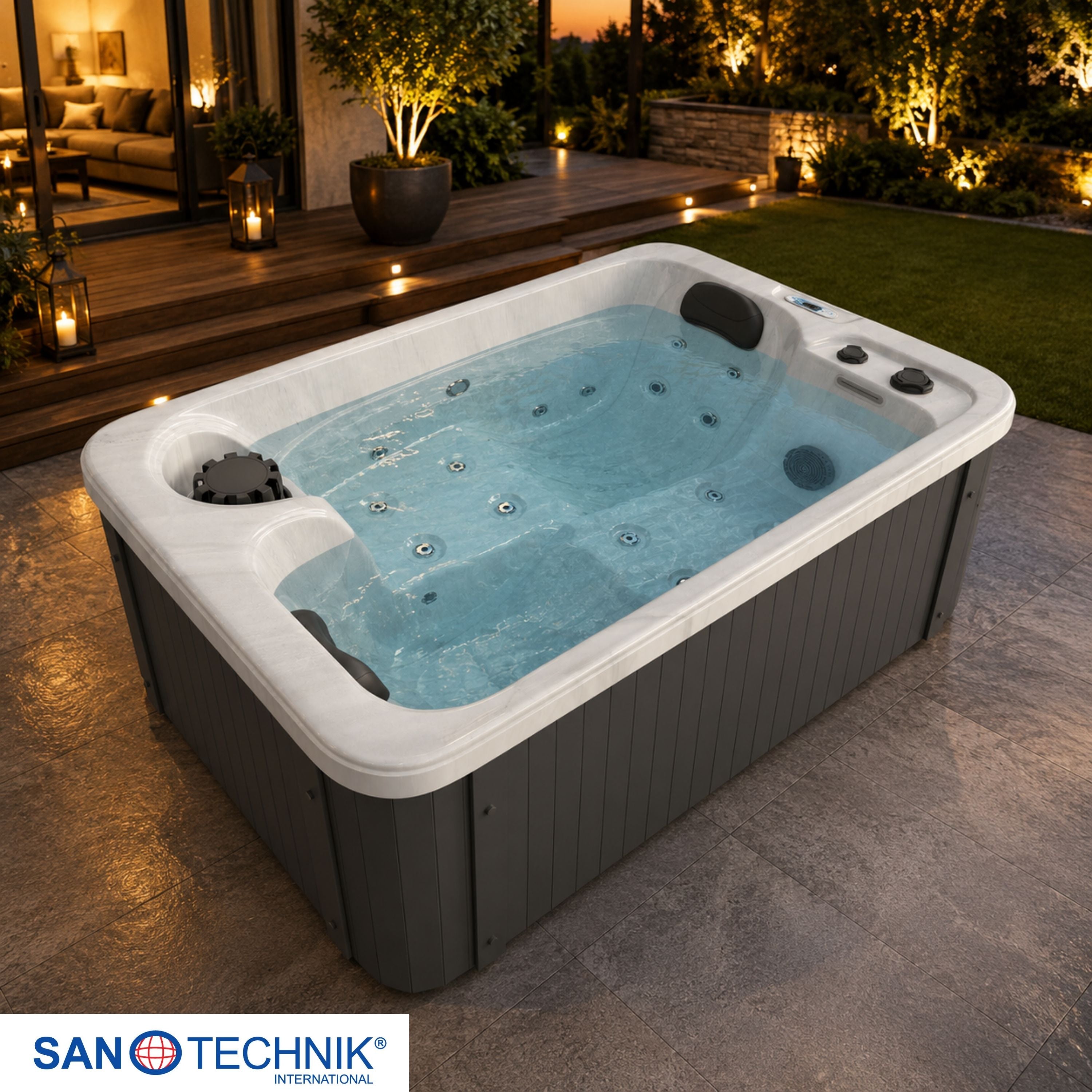 Sanotechnik Split Outdoor Whirlpool Wit Marmer 175x115x70 cm