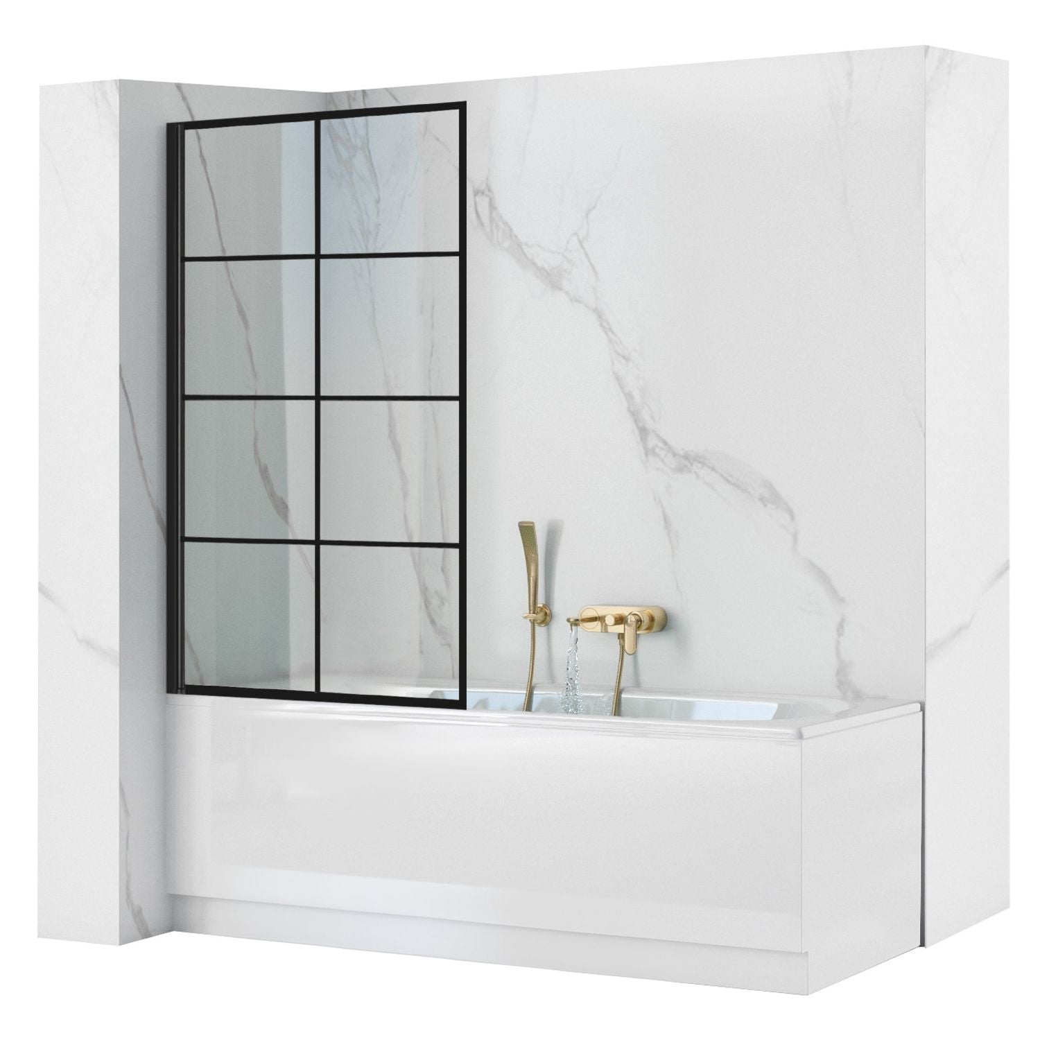 Badscherm Rea Lagos 70x140 cm Mat Zwart Geruit