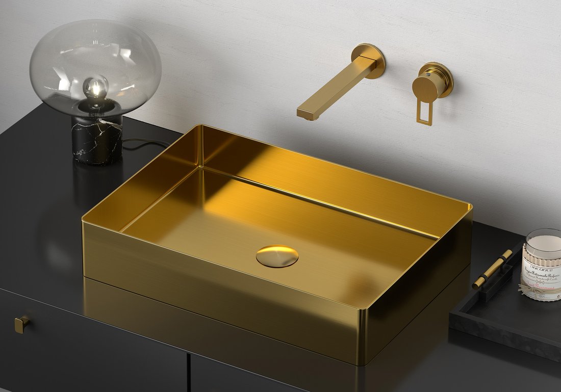 AURUM Roestvrijstalen Wastafel 50x35 cm Met Afvoer Mat Goud