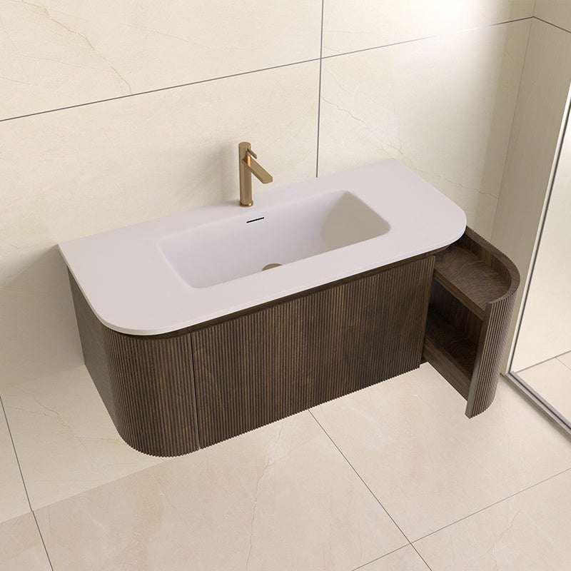 Badmeubel ribbelfront Eleganza 100x45,5 Dark Walnut Solid wastafel