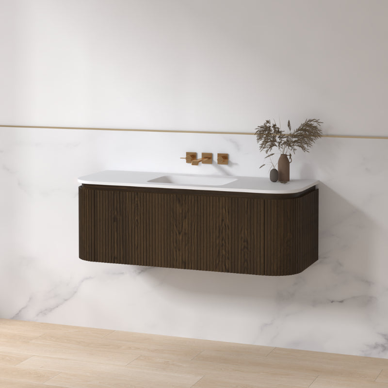 Badkamermeubelset ribbelfront Eleganza 120 x 45,5 Donker walnoot Solid wastafel