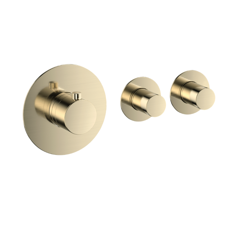 Luzi Badset inbouw deluxe met box thermostaat, muurbevestiging / doucheslang, staafhanddouche rond Goud Geborsteld